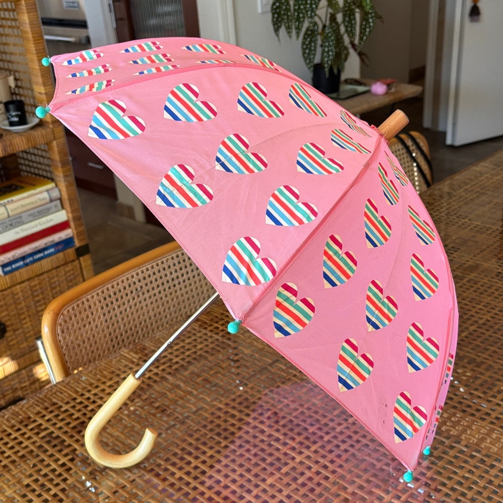 Hatley Pink Umbrella with Striped Hearts